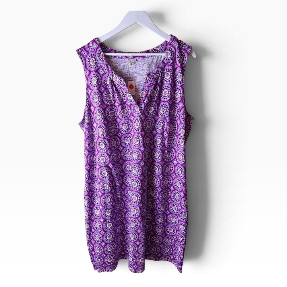 Talbots Women 2X Plus Purple Medallion Print Cotton Sleeveless V-Neck Dress NWT